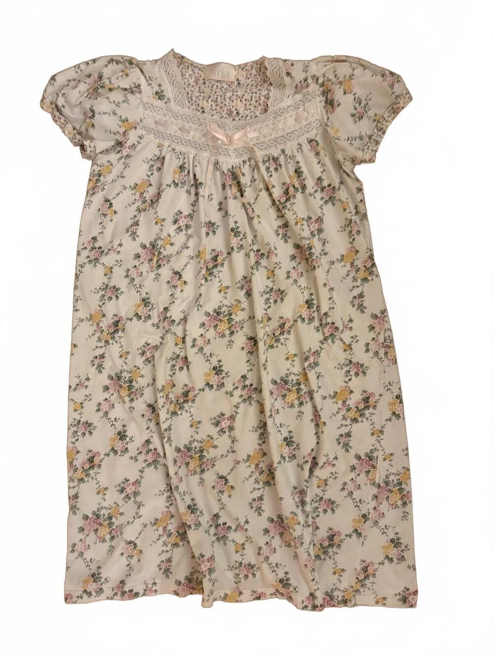 Vintage Aria Floral Nightgown with Lace Trim and Ribbon Bow